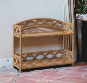 Estante de Almacenamiento de Bambú de 2 Niveles, Estilo Costero, Rectangular, Tipo Vertical, para Organización de la Sala de Estar, con Marco de Hierro Resistente - Product Image 3