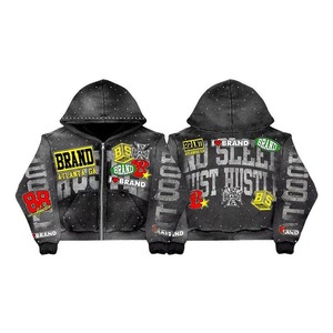 Sweat à capuche vintage en coton délavé style hip-hop avec patch brodé personnalisé, fermeture éclair, en molleton bouclette, pour homme et femme, idéal pour le sport - Product Image 6