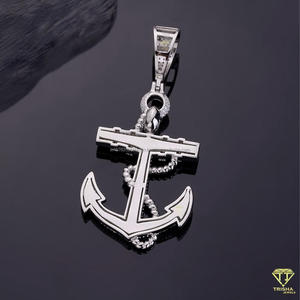 Handmade Anchor <b>Necklace</b> With VVS Moissanite Diamond in 925 Sterling Silver Fashion Jewelry - Product Image 4