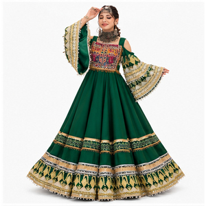 Vestido Lehenga Choli verde de alta calidad para mujer, vestido afgano Kuchi para damas, vestido tradicional con bordados elaborados, vestido afgano Kuchi. - Product Image 1