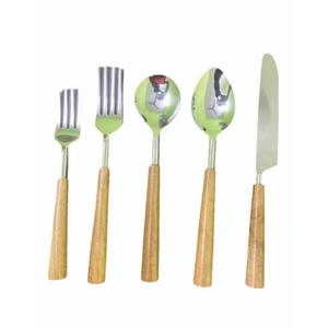 Ensemble de couverts de haute qualité en acier inoxydable avec manche en bois, couteau, fourchette et cuillère, pour hôtel, mariage, réceptions - Product Image 2