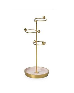 Gold Brass Round Jewelry <b>Tray</b> With Two Tiers Minimalist Design Tabletop Storage For Bedroom Indoor Use Multi Functional - Product Image 3
