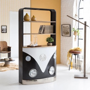 Meuble bar noir Vandana Grand Merino avec étagères en bois de manguier - Meuble bar - Product Image 1