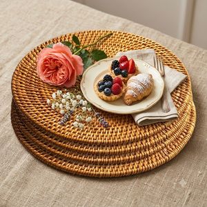Sous-verres ronds en rotin naturel tressé, fabrication artisanale de luxe, décoration de table de mariage, couleurs et tailles personnalisées - Product Image 6
