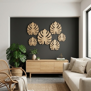 Silhouette murale artisanale en bois de feuille de Monstera, sculpture murale en bois sculpté, style botanique tropical minimaliste, décoration de salon - Product Image 4