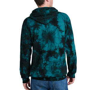 เสื้อฮู้ดดี้ผู้ชายสีเขียวอมฟ้าและสีดำลายมัดย้อม แขนยาว มีเชือกผูก กระเป๋าจิงโจ้ สไตล์ลำลอง สตรีทแวร์ รับสกรีนโลโก้ - Product Image 2