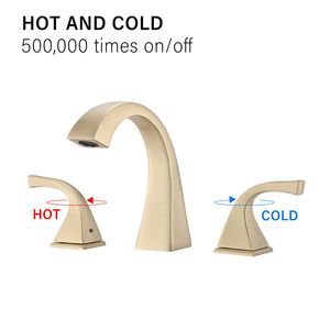 Rubinetto per Lavabo Bagno a 2 Maniglie in Oro Spazzolato con Scarico, Rubinetti Premium per Lavabo - Product Image 5