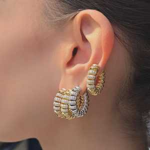 Ribbed Wrap Diamond <b>Hoop</b> <b>Earrings</b> 10k 14k 18k <b>Solid</b> Gold Everyday Wear Pave Lab CVD HPHT Chunky Spiral Huggies Wholesale Bulk - Product Image 2
