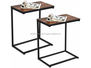 Mesa Auxiliar Industrial en Forma de C con Tapa de Madera de Mango y Estructura de Madera, Mesa de Centro Moderna para Sala de Estar - Product Image 4