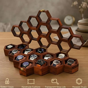 Caja de Almacenamiento para Relojes de Madera Hecha a Mano con Interior de Terciopelo, Estuche Organizador de Relojes de Madera de Lujo para Coleccionistas de Relojes por AYAANS - Product Image 4
