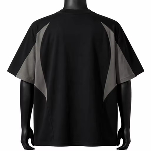 Camiseta Oversize Personalizada con Bloques de Color para Hombre, Estilo Urbano con Paneles en Contraste, de Algodón, Manga Corta, Casual, de Moda, Lisa, con Cuello Redondo - Product Image 2