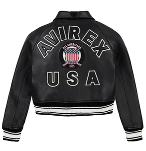 Veste en cuir courte pour femme Avirex personnalisée 2026, en cuir de vache véritable noir, col rabattu, veste de mode de haute qualité Avirex - Product Image 2