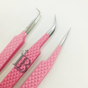 Juego de Pinzas para Extensión de Pestañas de Color Rosa Claro Personalizables de Última Tendencia, Puntas de Fibra Disponibles, Estilo de Patrón de Diamantes, Punta Antideslizante - Product Image 4