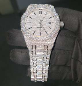 Luxury Fashion <b>Men's</b> Alloy Stainless Steel Iced Diamond Analog <b>Watch</b> VVS Moissanite Glass 3BAR Water Resistant 42mm Mechanical - Product Image 1