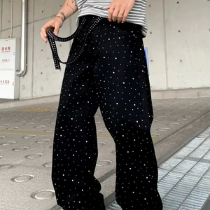 Trsousers Sweat à capuche et jean ample style baggy, décoré de strass, confortable, style américain, tendance urbaine, de marque - Product Image 5