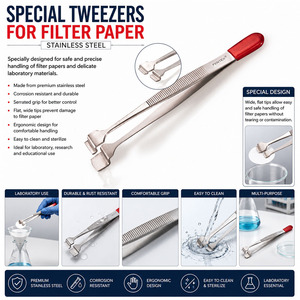 Special Stainless steel tweezers for picking up filter papers, cover slips and other flat objects. - Product Image 3