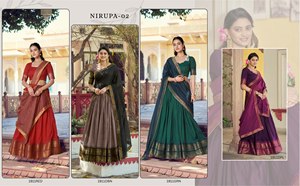 Vente en gros Lehenga Choli Kanjivaram traditionnel et moderne en polycoton avec broderie Zari lourde pour l'hiver, les fêtes de Diwali et les mariages indiens - Product Image 2