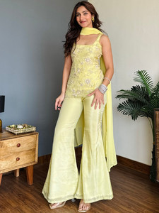Conjunto Premium Tradicional de Top, Pantalón y Dupatta de Georgette Sintética sin Arrugas con Bordado para Mujer - Product Image 5