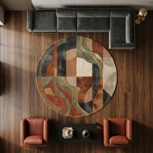 Luxury Sculpted <b>Round</b> Wool Area Rug Hand Tufted Abstract Designer <b>Carpet</b> Custom Statement Floor Rug for Modern Homes - Product Image 1