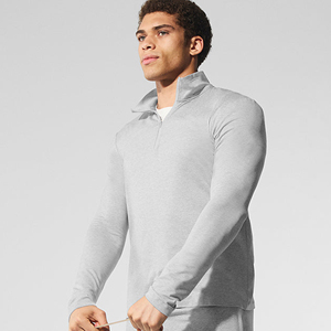 Vente en gros de chemises de sport pour hommes à demi-zip, manches longues, respirantes, pour l'entraînement physique, logo personnalisé - Product Image 2