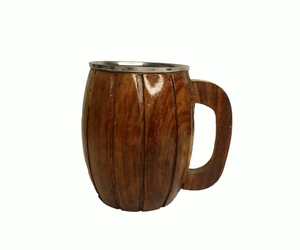 Chope classique en bois massif avec poignée, compatible lave-vaisselle et micro-ondes, emballage cadeau, pour la bière et le thé - Product Image 4