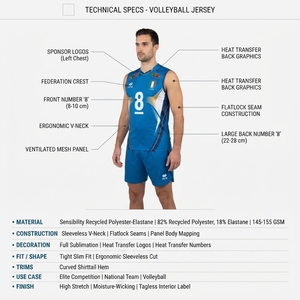Camiseta de Voleibol Personalizada Sublimada de Poliéster Reciclado para Hombre, Cuello en V, Corte Ajustado, Sin Mangas, 145-155 GSM, Uniforme de Equipo Nacional de Élite - Product Image 5