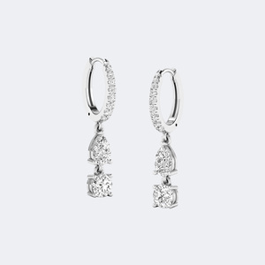 1.40 CTW Round and Pear Diamond Two-<b>Stone</b> Huggie Drop Diamond Earrings - Product Image 2