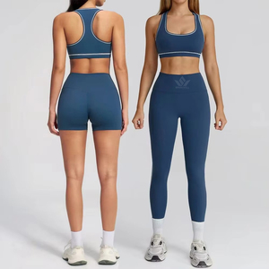 Conjunto de Yoga de 2 Piezas para Mujer, Top Corto con Espalda Cruzada y Cuello Cuadrado, Leggings Largos de Cintura Alta, Transpirables y Elásticos para Gimnasio y Fitness - Product Image 5
