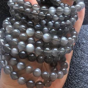 Perles de pierre de soleil noire naturelle, perles rondes de pierre de lune grise, brin de 7 pouces pour la fabrication de bijoux et l'artisanat DIY - Product Image 3
