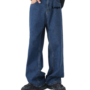 Pantalones vaqueros anchos de mezclilla azul oscuro 100% algodón lavado, estilo urbano, talla grande para hombre, venta al por mayor - Product Image 1
