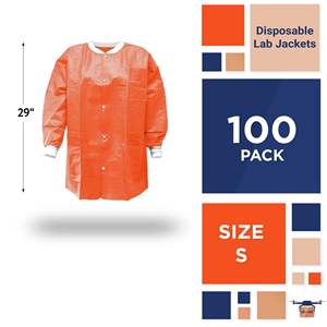 Unisex giacca da laboratorio Unisex da 29 pollici arancione usa e getta 50 Gsm SMS con 3 tasche a bottone con polsini in maglia anteriore 100 abbigliamento da lavoro lungo fino ai fianchi PPE - Product Image 2