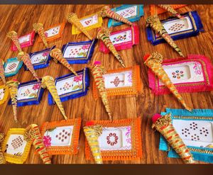 Handcrafted Gota Patti Henna Cones and Designer Bindi <b>Gift</b> Set Traditional Indian <b>Wedding</b> Favors and Festive Celebrations - Product Image 3