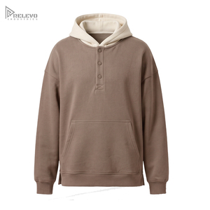 Sweat à capuche unisexe marron vintage personnalisé en molleton de coton épais anti-boulochage, coupe ample, avec boutons-pression bicolores sur le côté - Product Image 1