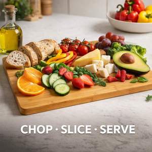 Planche à découper rectangulaire en bambou écologique avec poignée en bois, épaisseur 1,5 cm, compatible lave-vaisselle, pour la préparation des aliments en cuisine - Product Image 5