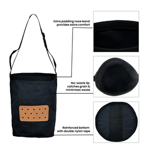 Black <b>Canvas</b> Horse Feed Bag Adjustable Strap Rectangular Leather Patch Durable Feeding Bag Bulk Wholesale OEM Supplier - Product Image 2