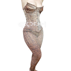 Corsé con estampado de piel de cocodrilo personalizado, con varillas de acero y leggings a juego de cintura alta |   Conjunto de Corsé de Moda para Mujer OEM - Product Image 2