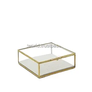Golden luxurious Jewelry Box For Gifting Antique Metal Jewelry Box With Clear glass and metal customized