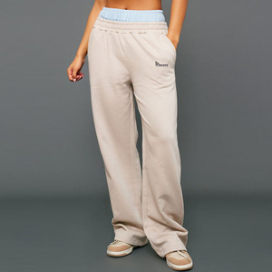 Pantalon de survêtement en coton épais pour femme OEM ODM – Coupe droite ample à double taille, personnalisable et vierge - Product Image 1
