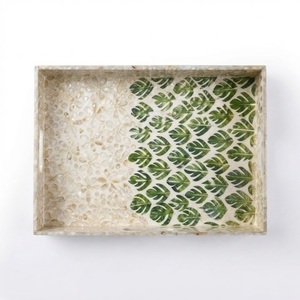 Wholesale Suppliers Mother of Pearl Serving Tray <b>Set</b> of <b>2</b> Modern Chevron Pattern Inlay Rectangular MOP Platter for Coffee Table - Product Image 6
