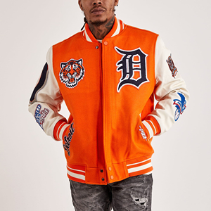 Blouson universitaire orange pour homme avec logo tigre brodé et écusson lettre D, coupe décontractée, vêtement d'hiver, services OEM, respirant et écologique - Product Image 1