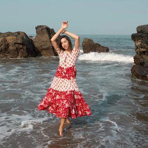 Robe longue imprimée 100 % coton pour femme, manches mi-longues, robe d'été pour femme, robe ample à fleurs, style bohème, fournisseur - Product Image 1