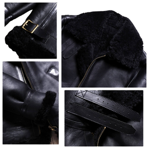 Bomber <b>Jacket</b> Men's Luxury Winter Outerwear Genuine Shearling Leather Coat Wholesale <b>Sheepskin</b> Winter Aviator <b>Jacket</b> OEM - Product Image 4