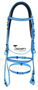 Bridon pour cheval TECHIFY en PVC bleu avec garniture noire et sangles réglables pour une conduite sécurisée, style selle anglaise - Product Image 3
