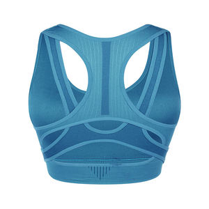 Soutien-gorge de sport pour femme, bretelles croisées, maintien moyen, respirant, sans coutures, couleur unie, design à bordures contrastées - Product Image 3