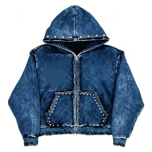Ventes en gros de sweats à capuche streetwear à fermeture éclair intégrale en coton molletonné avec logo personnalisé pour les marques de mode de détail - Product Image 5