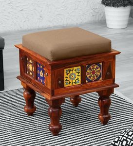 Modern Round Wooden Ottoman Stool with Soft Padded Seat Luxury <b>Footrest</b> Bench for Bedroom Living Room - Product Image 1