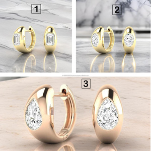 Dome <b>Huggie</b> Hoop <b>Earrings</b> Flush Set Solitaire Moissanite <b>Earrings</b> Classic Diamond 925 <b>Silver</b> Wedding Minimalist Anniversary Gift - Product Image 2