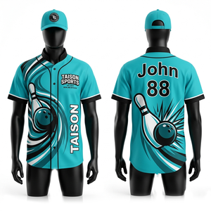 Mens <b>Bowling</b> Jersey 180 GSM Polyester Interlock Turquoise Black White Panel Design Sublimation Embroidery Custom Logo - Product Image 1