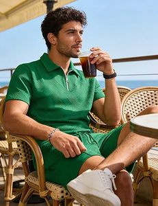 Men Summer <b>Knitted</b> Embroidered 100% Cotton Quick Dry Short Sleeve Custom Logo Joggers Suits <b>Set</b> Shirt and Short <b>Set</b> - Product Image 4
