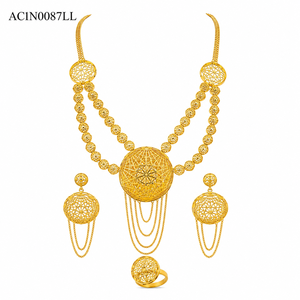Juego de Joyería de Boda Nigeriana Premium, Chapado en Oro de 24K, Collar Largo con Aretes y Anillo a Juego - Product Image 2